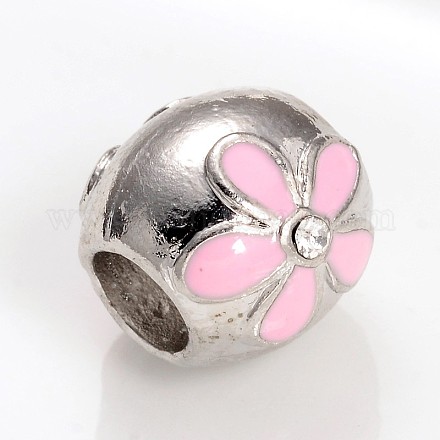 Platinum Tone Rondelle with Flower Pattern Alloy European Large Hole Beads MPDL-M051-02B-1