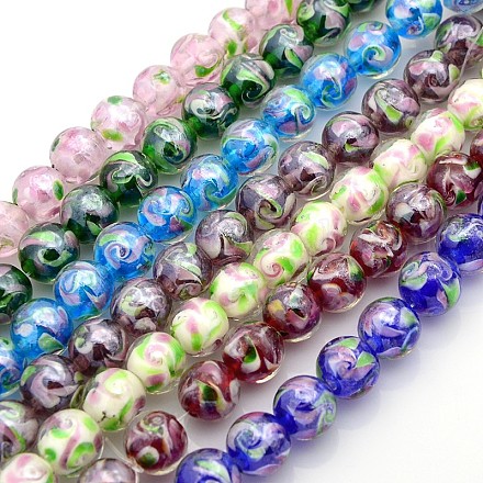 Chapelets de perles rondes au chalumeau de fleur intérieure manuelles LAMP-L024-01-1