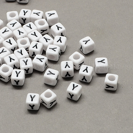 Perles européennes de lettre en acrylique à gros trou SACR-Q103-8mm-01Y-1