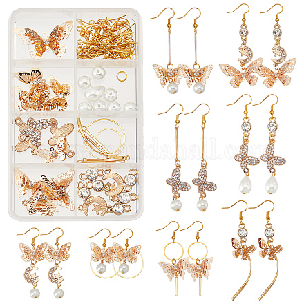 SUNNYCLUE 1 Box DIY 8 Pairs Brass Butterfly Charms Filigree Butterflies Earring Making Kits Moon Charm Connector for Jewelry Making Earring Hooks Linking Ring Starters Adult Women Instruction DIY-SC0018-69-1