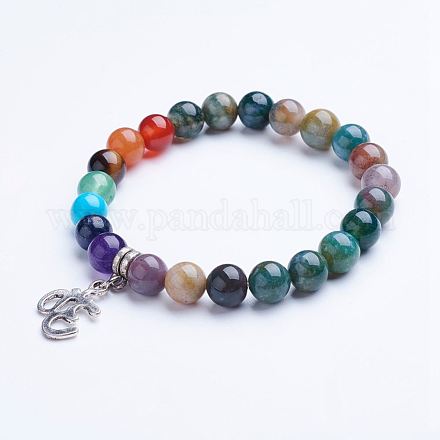 Bracelets extensibles avec perles en agate indien naturelle BJEW-P072-A04-1