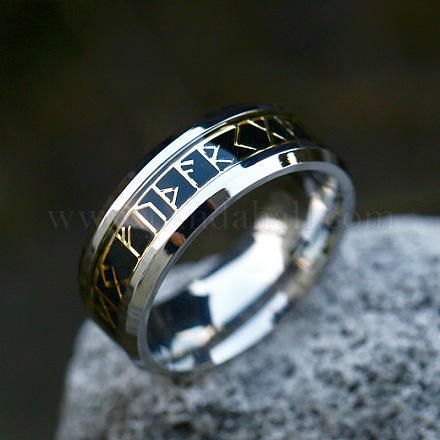 チタン鋼の言葉の指輪  ルーン文字オーディン北欧バイキングお守りジュエリー  ステンレス鋼色  usサイズ11（20.6mm） FIND-PW0020-12E-P-1