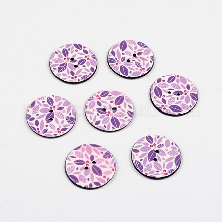 2-Hole Flat Round with Leaf Pattern Acrylic Buttons BUTT-F055-07B-1