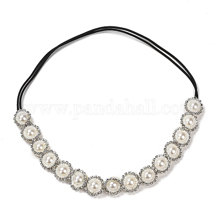 Bandeau de cheveux élastique rétro en strass et imitation de perles en plastique pour femmes et filles OHAR-B005-02-1