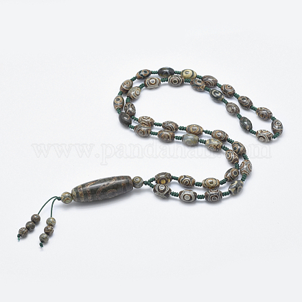 Buddhist Jewelry Natural Tibetan Style dZi Agate Beads Necklaces NJEW-I206-02B-1