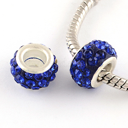 Polymer Clay Rhinestone European Large Hole Beads with Silver Color Plated Brass Cores FPDL-R002-03-1