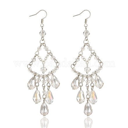 Élégantes perles de verre plaquent boucles d'oreilles EJEW-PJE708-1-1