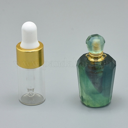 Colgantes de botella de perfume que se pueden abrir con fluorita natural facetada G-E556-05G-1