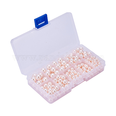 PandaHall Elite 340 pcs Environmental Dyed Glass Pearl Round Pearlized Beads HY-PH0009-RB091-1