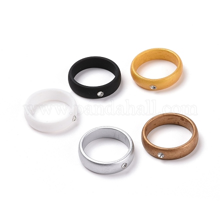シリコーン指輪  ラインストーン付き  ミックスカラー  USサイズ6  内径：17mm  5個/袋 RJEW-H547-08B-1