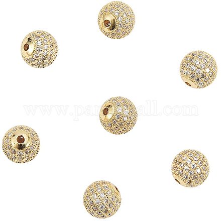 NBEADS 10pcs 10mm Brass Clear Gemstones Cubic Zirconia CZ Stones Pave Micro Setting Disco Ball Spacer Beads ZIRC-NB0001-10-1