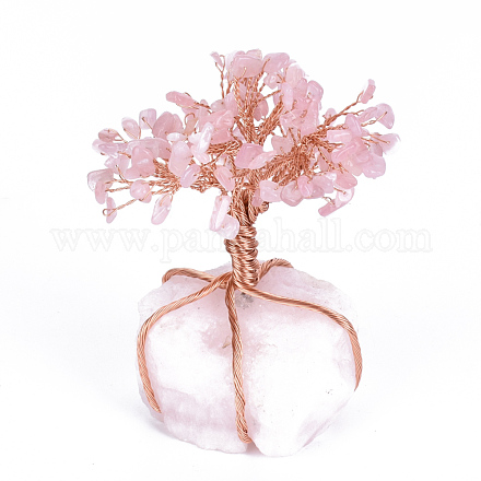 Puces de quartz rose naturel et décorations d'étalage de piédestal de quartz rose G-S282-07-1