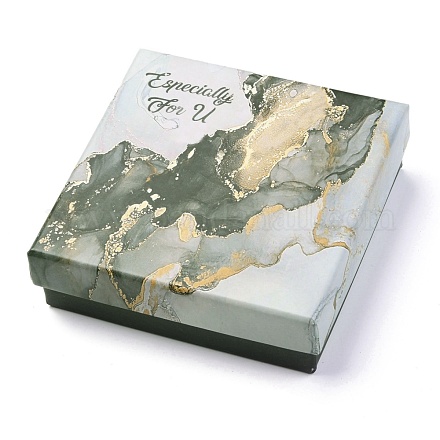 厚紙のジュエリーボックス  内部のスポンジ  ジュエリーギフト包装用  大理石の模様とあなたのために特別に言葉で正方形  スレートグレイ  9x9x2.9cm CON-P008-B03-04-1