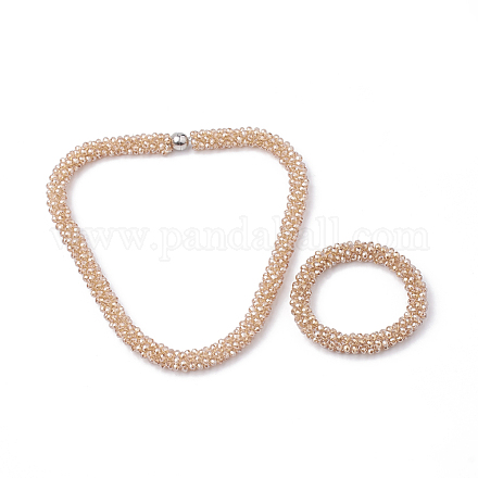 Glass Beaded Necklaces and Stretch Bracelets Jewelry Sets NJEW-S412-05-1