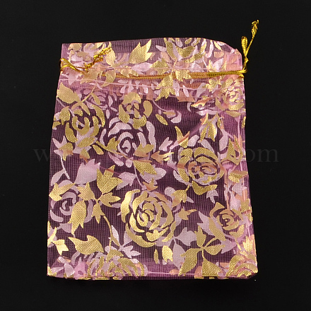 Rosa impreso bolsas de organza X-OP-R021-10x15-07-1