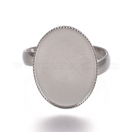 304ステンレス製フィンガー指輪のコンポーネント  パッドリングベースパーツ  オーバル  ステンレス鋼色  トレイ：18.5x13.5mm  サイズ7  17.5mm STAS-E482-18P-1