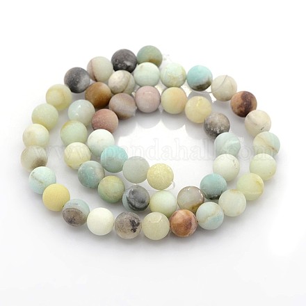 Natural Frosted Flower Amazonite Beads Strands G-O015-8mm-02-1