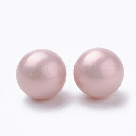 環境に優しいプラスチック模造真珠ビーズ  高い光沢  グレードA  穴がないビーズ  マット  ラウンド  ピンク  10mm MACR-S277-10mm-A01-1