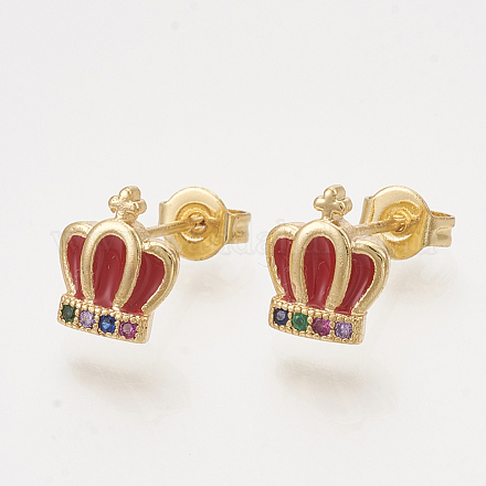 Brass Cubic Zirconia Stud Earrings EJEW-S201-170B-1