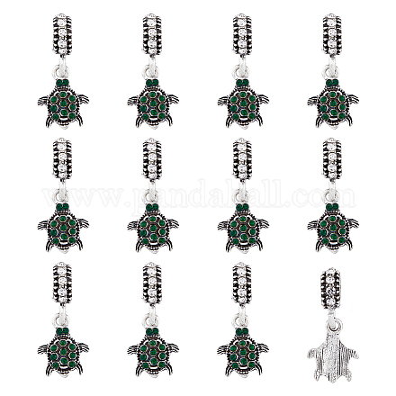 Superfindings 12 pz tartaruga di mare smeraldo strass fascino per braccialetto argento tartaruga pendente di cristallo carino animale marino lega di fascino ciondola per orecchino fascino del telefono creazione di gioielli fai da te foro 4.8mm FIND-FH0006-27-1