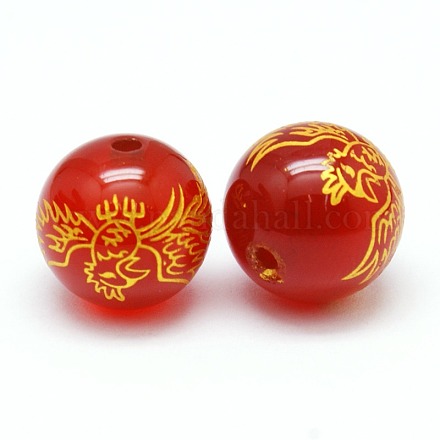 Dyed Natural Red Agate Round Beads G-N0012-12mm-20-1