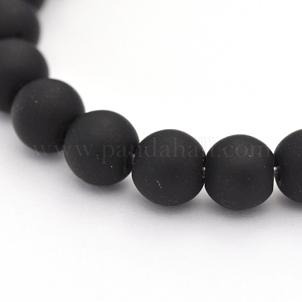 Dyed Natural Black Agate Frosted Round Beads Strands X-G-P088-14-8mm-1
