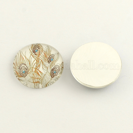 Feather Pattern Flatback Half Round Glass Dome Cabochons for DIY Projects X-GGLA-R026-16mm-26K-1