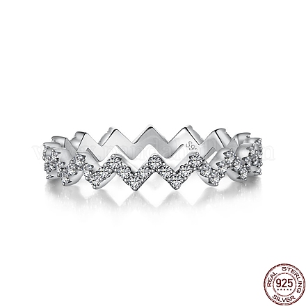 925 anello da dito da donna in argento sterling placcato rodio con micro pavé di zirconi trasparenti RJEW-F150-10B-P-1