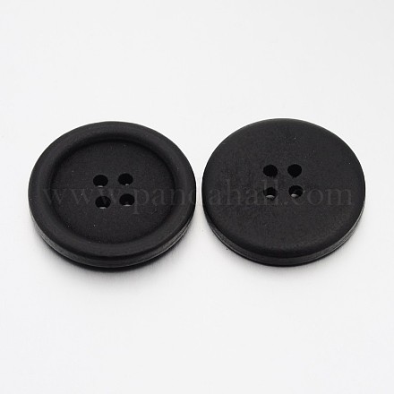 4ホールフラットラウンド木製ボタン  ブラック  30x4.5mm  穴：2.5mm BUTT-O012-07A-1