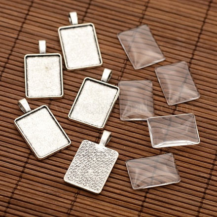 Alloy Rectangle Pendant Cabochon Settings and Transparent Rectangle Glass Cabochons DIY-X0234-AS-RS-1