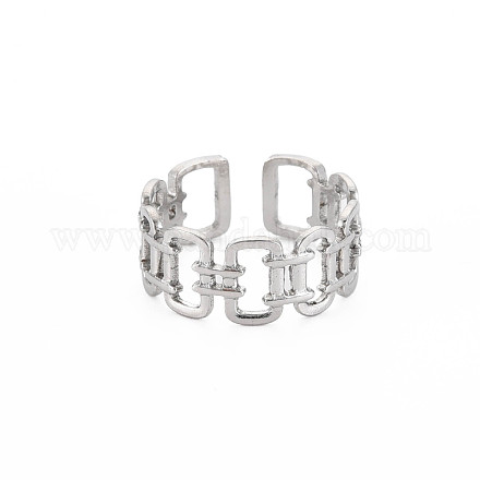 304 anillo de puño rectangular abierto de acero inoxidable para mujer RJEW-S405-237P-1