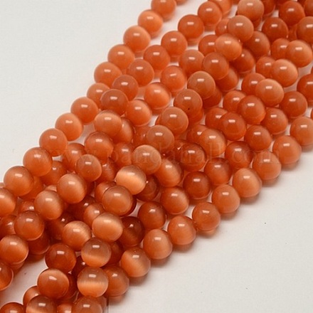 Perles rondes œil de chat de couleur orange foncé X-CER12mm23-1