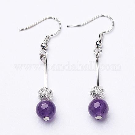 Natural Amethyst Beads Dangle Earrings EJEW-JE02233-05-1