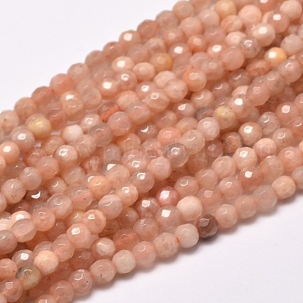 Facettiert rund natürliche sunstone Perlen Stränge G-I176-10-4mm-1