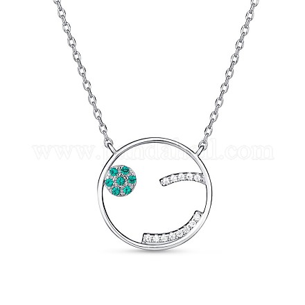 TINYSAND Trendy 925 Sterling Silver Cubic Zirconia Circle Pendant Necklaces TS-N341-S-1