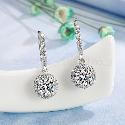 Flat Round Cubic Zirconia Dangle Hoop Earrings for Girl Women EJEW-BB46439-A-1