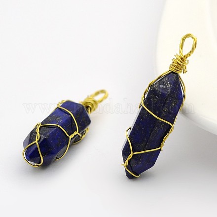 Bullet Natural Lapis Lazuli Double Terminated Pointed Pendants G-M225-21G-1