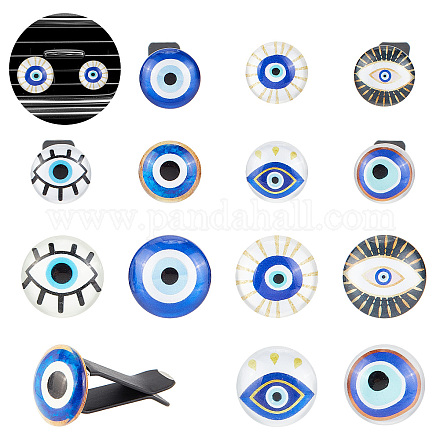 OLYCRAFT 14pcs Evil Eye Glass Car Air Vent Clips Round Evil Eye Glass Car Vent Clips Glass Clips Car Accessories with Iron Clip for Car Air Vent Accessory - 7 Style AJEW-OC0003-31-1