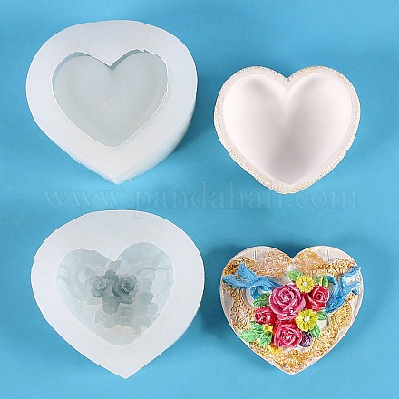 Stampi in silicone per scatola portaoggetti fai da te a forma di cuore con rosa DIY-G099-01A-1