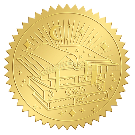 自己接着金箔エンボスステッカー  メダル装飾ステッカー  本の模様  5x5cm DIY-WH0211-149-1