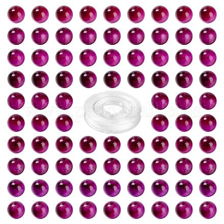 100個8mmナチュラルタイガーアイラウンドビーズ  10mの弾性水晶糸付き  DIYストレッチブレスレット作成キット用  赤ミディアム紫  8mm  穴：0.8mm DIY-LS0002-66-1