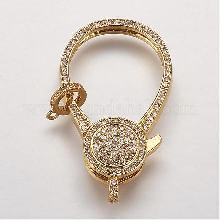 Brass Micro Pave Cubic Zirconia Lobster Claw Clasps ZIRC-G095-56G-1