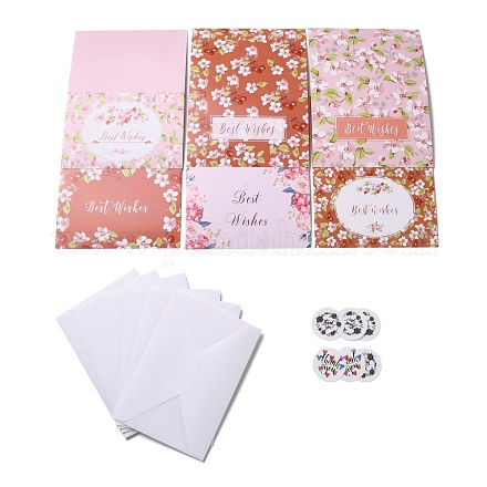 長方形の紙のグリーティングカード  長方形の封筒とフラットラウンドい粘着紙ステッカー付き  イースターの日の結婚式の誕生日の招待カード  花柄  110x160x1mm DIY-C025-05-1
