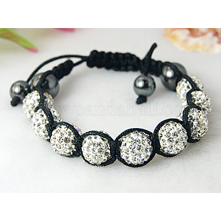 Fashion Rhinestone Disco Ball Braided Bracelets BJEW-C220-6A-1