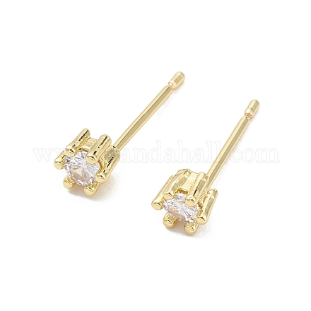 Rack Plating Brass Cubic Zirconia Stud Earrings for Women EJEW-K245-16G-1