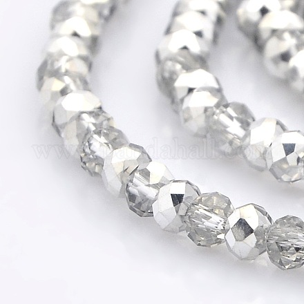 Half Plated Faceted Rondelle Electroplate Clear Glass Beads Strands GLAA-A024C-HP05-1