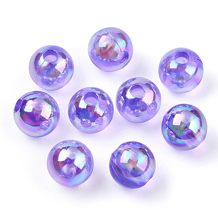 透明なアクリルビーズ  ab色メッキ  ラウンド  青紫色  10mm  穴：1.8mm  約950個/500g MACR-T046-01E-05-1
