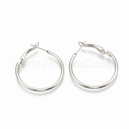304 Stainless Steel Hoop Earrings X-STAS-S078-07-40mm-1