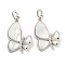 Brass Micro Pave Clear Cubic Zirconia Pendants, with White Shell, Butterfly Charms, Real Platinum Plated, 27.5x19x4mm, Hole: 4x3mm