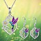 Alloy Pendant Necklaces & Stud Dangle Earrings Sets, Platinum, Bird, 470mm
